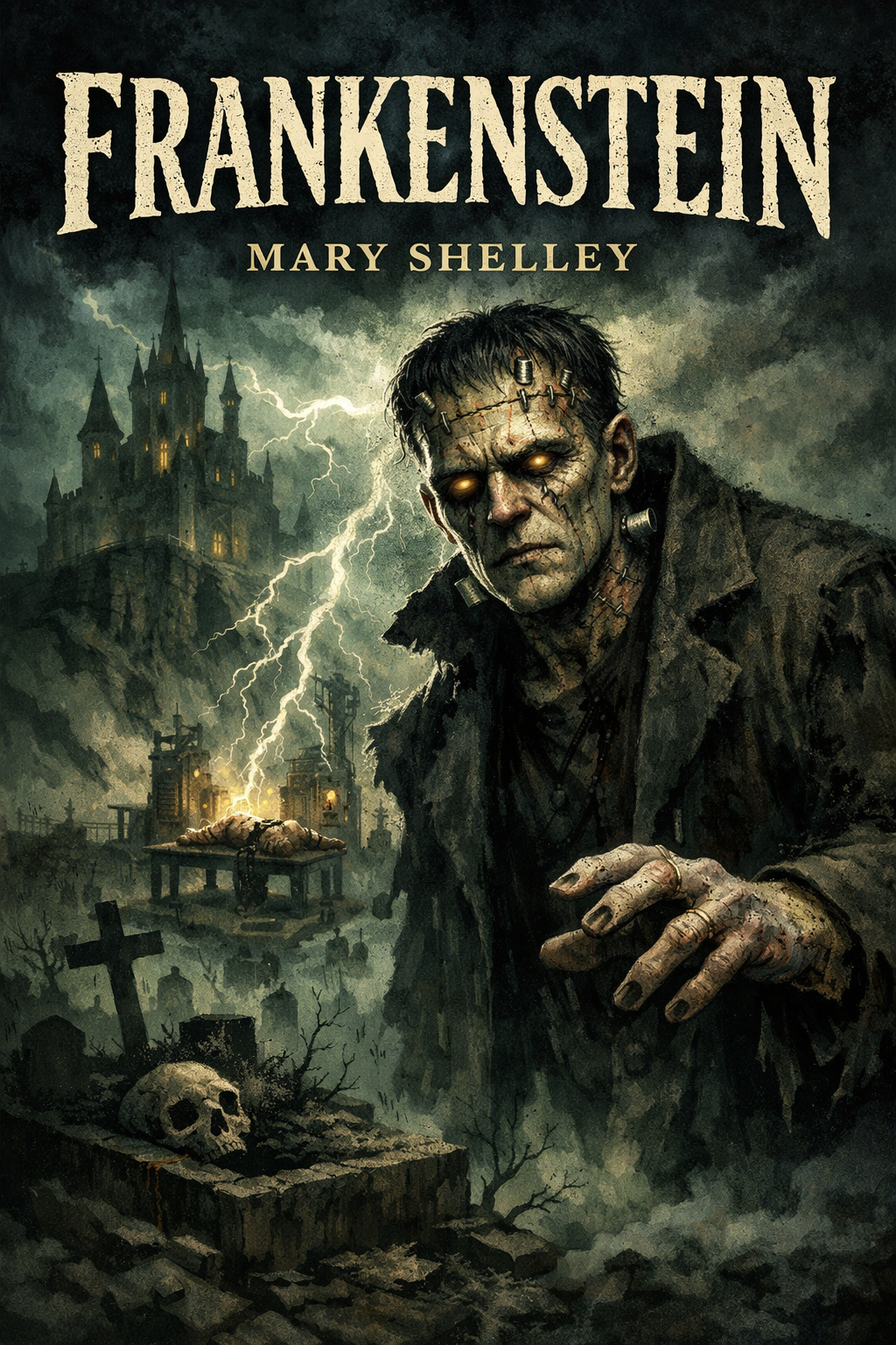 Frankenstein book by Mary Shelley exploring themes of loneliness and ambition