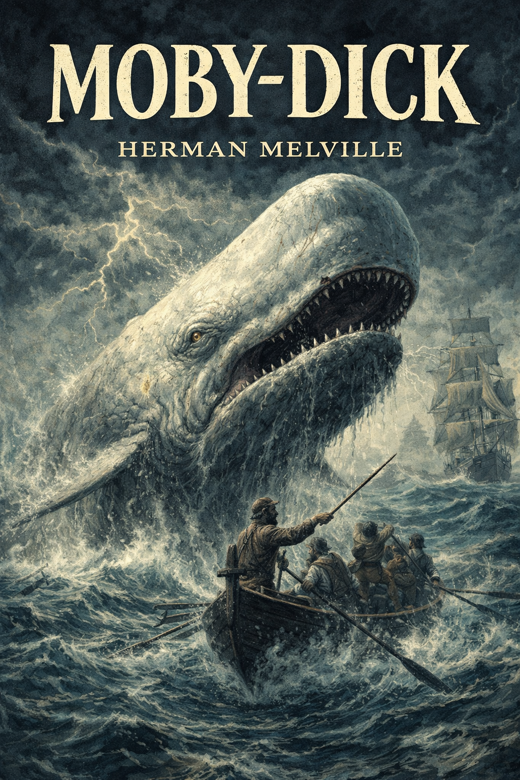 Moby-Dick book by Herman Melville exploring themes of madness and obsession